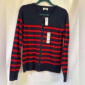NWT OLD NAVY STRIPPED CARDIGAN SWEATER BLUE & RED sz M